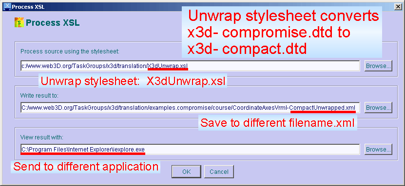 X3D-Edit launch X3dUnwrap.xsl stylesheet